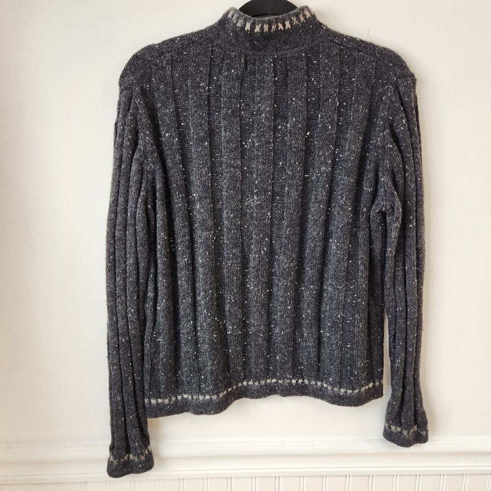 Woolrich Wool Quarter Zip Grey Confetti Ribbed Knit Cozy Pullover Sweater M - Picture 2 of 9